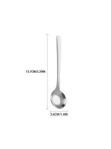 1 pieza/5 piezas Cuchara de acero inoxidable con fondo plano creativa para revolver té con leche, cuchara pequeña redonda para helado y postre - Plateado - Ver 8