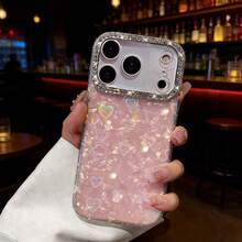 Premium Rhinestone Decor Bright White Heart Phone Case Compatible With IPhone 17 Pro Max/17 Pro/17 Air/17/16 Pro Max/16/16 Pro/16 Plus/15/15 Pro Max/15 Pro/15 Plus/11/12/13/14 Pro Max/11 Pro/11 Pro Max/12 Pro/12 Pro Max/13 Pro/13 Pro Max/7 Plus/14 Pro/14 Pro Max/14 Plus Acrylic Material Hard Shell Minimalist Creative - Pink - View 3