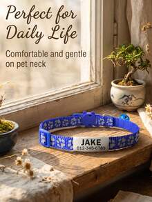 Customized Reflective Personalized Cat Collar, With Detachable Buckle, Bell And Paw Print Design, Suitable For Small And Medium-Sized Male And Female Cats. - Orange - View 6