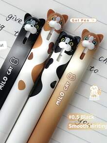 4支/組 貓咪造型 0.5mm 快乾黑色凝膠筆,創意動物設計,書寫順滑,辦公用品 - 彩色 - 查看 2