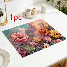 1/2/4/6/8PCS Floral Placemats,45*30cm,2 Prints: Sky Cloud Zinnia Painting & Watercolor Gradient Sunflower. 100% Polyester, Fade/Water/Stain/Heat Resistant, Machine Washable & Durable For Home Dining Decor. - Multicolor - View 16