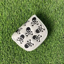 Copri-testa per putter da golf con ricamo teschio & ossa incrociate, ricamo a contrasto nero & bianco, aspetto stile street scuro, accessorio da golf - Bianco - Visualizzare 9