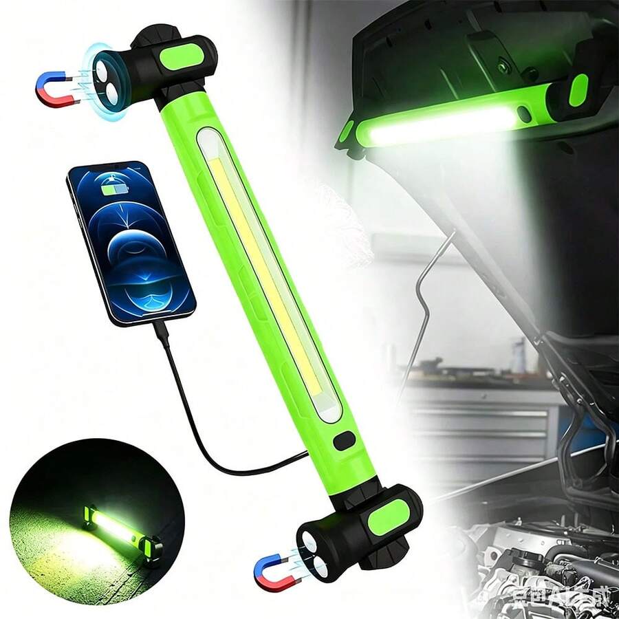 磁吸式 COB LED 工作燈 手持便攜式充電磁吸手電筒 機修引擎蓋下工作燈條 附掛鉤 可充電便攜式磁吸 LED 工作燈 適用汽車維修、車庫、工作坊、露營