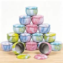 12pcs Pink Marble Pattern Candle Tins With Lids, Empty Metal Candle Tins, Suitable For DIY Candle Making, Also As Storage Containers For Candles, Spices And Small Items - Marble Version - View 2