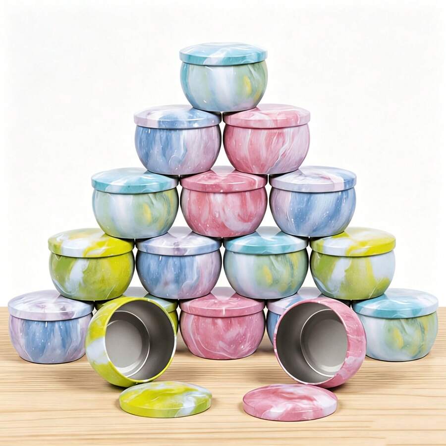 12pcs Pink Marble Pattern Candle Tins With Lids, Empty Metal Candle Tins, Suitable For DIY Candle Making, Also As Storage Containers For Candles, Spices And Small Items