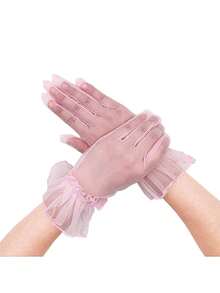 1 Pair D EXCEED Polka Dot Transparent Mesh Short Gloves, Elegant Lace Trim Mesh Gloves, Suitable For Weddings, Tea Parties, Makeup, Balls And Other Formal Occasions, Vintage Women's Gloves - Multicolor - View 22