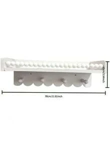 12//3pcs Wavy Edge Wooden Floating Shelves With Beaded Hanging Rod And 4 Hooks, Baby Room Wall Storage Rack, Suitable For Bibs, Hats And Decorations - Multicolor - View 12