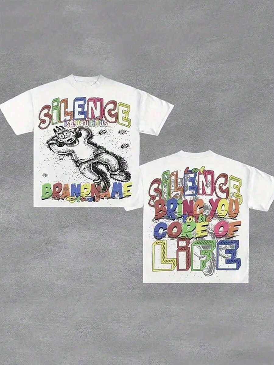 Doppelseitig bedrucktes Herren-T-Shirt aus 100% Baumwolle, bequem, lässig, vielseitig und modisch, ein unverzichtbares Herren-Modell mit Rundhalsausschnitt und kurzen Ärmeln, kann von uns verwendet werden. - Weiss - Übersicht 1
