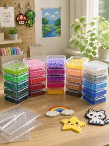 Sekitar 1000 buah manik-manik warna-warni untuk pembuatan perhiasan, kit isi ulang manik-manik leleh dalam jumlah besar, perlengkapan seni dan kerajinan untuk rumah dan sekolah, alat manik-manik leleh. - Manik-manik lebur - View 4