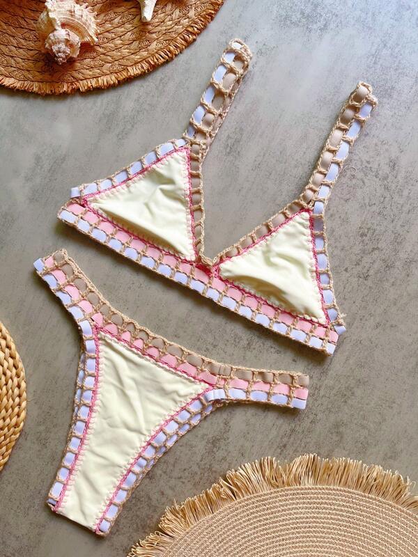 Women's Crochet Trim Triangle Bikini 2-Piece Set