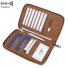 CHARM INFINITE 復古 RFID 防盜護照夾，大容量 PU 皮革旅行文件錢包附手腕帶，度假必需品防盜收納袋 - 彩色 - 查看 7