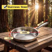 410 Stainless Steel Frying Pan, Non-Stick Surface, Induction & Gas & Open Fire Compatible, Camping Home Kitchen Restaurant Hotel Skillet - Stainless Steel - View 10