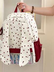 Rabbit Ear Heart & Star Print Backpack, Transparent Ita Layer Student School Bag, Japanese Sweet Style Commuter Backpack - Multicolor - View 7