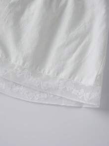 2Pcs Loungewear Sets For Women Puff Long Sleeve Square Neck Ruffled Trim Lace Contrast Tops With Elastic Waist Shorts - White - View 10