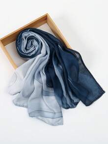 1pc Women's Elegant Bohemian Style Tie-Dye Print Long Scarf, Breathable And Comfortable, Suitable For Daily Wear, Travel And Party Outfits - Blue-gray - View 8