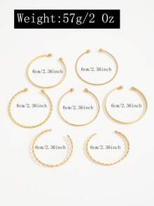 7PCS Ins Style Hammered Texture Arrow Pattern Exaggerated Personalized Twisted Open Cuff Bracelet Set, Fashion Versatile Layered Bracelets For Women - Gold - View 6