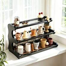 1 pieza Soporte de taza de escritorio vintage multicapa, material acrílico, estante de almacenamiento para rincón de café, organizador multifuncional de estilo lujo ligero, estante de almacenamiento de cosméticos, estante de exhibición decorativo, encimera de acrílico, resistente al agua y a la humedad, textura de alta gama, adecuado para rincón de café, encimera de cocina, tocador, hotel y lugares de alta gama para almacenamiento y exhibición - Ver 1