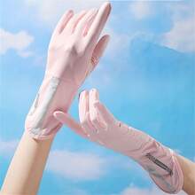 1 Pair Car Accessories Pink/Grey/Beige/Dark Grey Car Gloves, Thin Summer UV Protection Long Riding Universal Fingerless Touchscreen Ice Silk Gloves - A - View 2