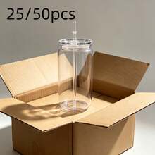 25/50pcs, 16oz Single-Layer Clear Plastic Cups With Straw And Lid. Portable, Durable, And Reusable Coffee Cups, Camping Mugs, Juice Bottles. Suitable For Weddings, Parties, Office, Everyday Use, Teacher's Day, Mother's Day, And Graduation Season. - 透明/25pcs - 查看 8