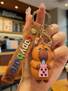 1pc Cute Capybara Cartoon Keychain, Adorable Silicone Plush Keyring, Suitable For Car, Bag, Vending Machine, Daily Wear, Great Gift For Friends - Multicolor - View 12