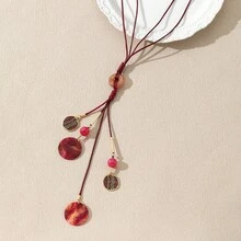 1 Collar De Cadena De Cuerda Encerada Con Placa Colorida Esmaltada En Forma De Y Con Cuentas Estilo Bohemio, Color Aleatorio - Burdeos - Ver 6