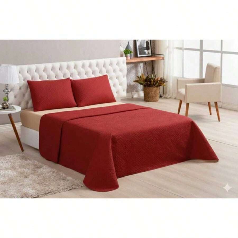 Queen Size Bedspread + Sheet Set - 紅色 - 查看 1