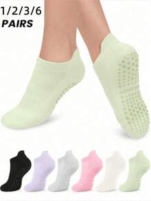 6pcs/3pcs/2pcs/1pc Women's Colorful Yoga Socks With Non-Slip Dots And Ankle Support, Breathable Short Yoga Socks - Multicolor - View 1