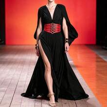 Hollow Out Rivets Cinch Belt Tied Corset Elastic Wide Waist Belt Underbust Waistband Mother's Day - Red - View 2