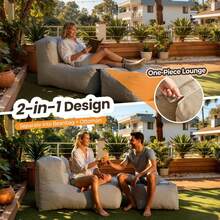 Outdoor Indoor Bean Bag Chair With Ottoman, 2-In-1 Lounge Beanbag With Filling, Water-Repellent Polyester Patio Sofa, Full-Body Ergonomic Support - Black - View 3