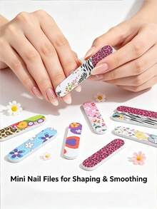 Tragbare Mini-Taschen-EVA-Nagelfeile, doppelseitiger Nagelbuffer, dekorativ mit buntem Blumen-, Tier- und Fruchtmuster, kompakter Reise-Nagelbuffer, geeignet zum Formen, Trimmen und Polieren von Nägeln unterwegs, für den täglichen Gebrauch - A - Übersicht 8