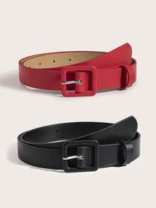 Ceinture rose simple avec boucle en PU, petite et mignonne pour femmes - Rouge + Noir - Voir 16