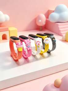 5pcs Kids Favorite LED Touch Screen Electronic Watches With Cute Cartoon Pig, Rabbit, Cat Paw Pendants - 5 Different Pattern Combinations, Soft Skin-Friendly Sports Wristbands, Suitable For Christmas, Children's Day, Birthday Gifts, Daily Wear, School And Sports - Multicolor - View 5