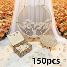 婚禮 DIY 簽名賓客簿 木質櫻花與柳葉風格圓形及棕色心形簽名桌，壓克力板與小愛心、盒子、相框，生日情人節婚禮派對裝飾，也是送禮的最佳選擇 - 柳葉款 - 查看 16