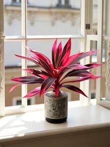 1 Bunch Purple Artificial Boston Fern, Dracaena Plant,18 Leaves Faux Purple-Red Ti Leaf, Tropical Fake Plant For Wedding, Party & Home Decor, Ideal For Christmas & Valentine's Day, No Pot Included - Red Violet - View 5