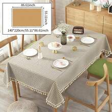 1 PC Striped Rectangular Tassel Tablecloth, Japanese INS Style Minimalist Round Table Atmosphere Dining Tablecloth, Washable Dustproof And Stain-Resistant Tablecloth, Suitable For Dining Table, Bar, Coffee Table, Outdoor Picnic Tablecloth, Party Decoration Tablecloth - Multicolor - View 13