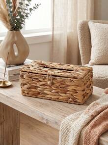 1pc Covered Tissue Box, Square & Rectangular Woven Tissue Box, Simple Tissue Box, Suitable For Bathroom, Living Room, Bedroom, Vanity, Home Decor, Bathroom Accessories, Home Goods, Tabletops, Home Decoration, Home Organization And Storage - Ginger - View 2