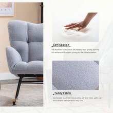 Nursing Rocking Chair, Teddy Glider Chair For Nursery, Comfy Living Room Armchairs With High Backrest For Adults - 灰色 - 查看 4
