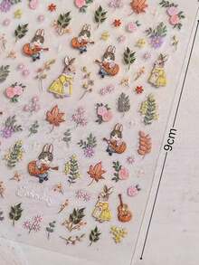 1件刺繡復古吉他兔子花卉透明貼紙，防水PET材質，可移除不留殘膠，DIY裝飾貼紙適用於無反相機/筆電/手機殼/拍立得相機/水壺，森林風藝術材質貼紙 - 小兔子貼紙 - 查看 5