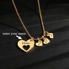 Custom Best-Selling 304 Stainless Steel Heart-Shaped Laser Engraved Necklace, DIY Multi-Name Heart Pendant, Unisex Chain Jewelry Gift - Multicolor 2 - View 2