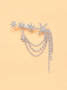 outingfit 1pc European And American Style Rhinestone Starburst Tassel Brooch, Silver Rhinestone Chain Dangle Corsage, Women's Dress/Blazer Decorative Accessory, Suitable For Party/Dinner/Wedding/Ball - Silver - View 6