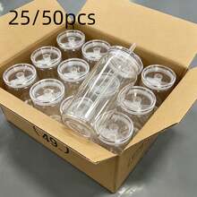 25/50pcs, 16oz Single-Layer Clear Plastic Cups With Straw And Lid. Portable, Durable, And Reusable Coffee Cups, Camping Mugs, Juice Bottles. Suitable For Weddings, Parties, Office, Everyday Use, Teacher's Day, Mother's Day, And Graduation Season. - 透明/50pcs - 查看 6