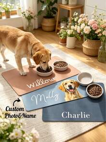 1pc Customized Pet Feeding Mat, Personalized Pet Photo + Name Mat, Personalized Dog Feeding Mat, Customized Cat Floor Mat, Unique Gift For Pet Lovers, Ideal Birthday Choice - Multicolor - View 2