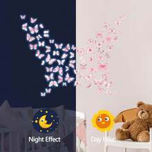 3pcs High Quality Glow-In-The-Dark Pink Butterfly Wall Stickers, Blue Light Fluorescent Wall Decals, Removable Wall Art, Suitable For Home Decor, Bedroom Decor, Room Decor - Multiple Styles - View 5