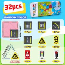 32/58pcs Kids Magnetic Building Blocks City Road Track Car Set, Multi-Functional Magnetic Construction Puzzle, Suitable For 3-14 Years Old Children Birthday/Holiday Gift (Random Color) - 彩色 - 查看 12