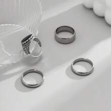 Juego de 4 anillos de acero de titanio estilo europeo y americano para hombres, juego de anillos de moda de alta gama personalizados con goteo de aceite, juego de anillos para hombres - Conjunto de anillos con efecto de goteo de aceite para hombre - Ver 3