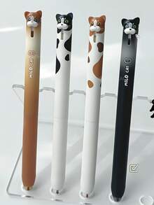 4支/組 貓咪造型 0.5mm 快乾黑色凝膠筆,創意動物設計,書寫順滑,辦公用品 - 彩色 - 查看 4