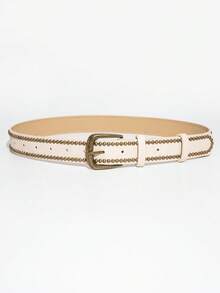 1pc Women's Denim Punk Style Beaded Buckle Belt - Apricot - View 3
