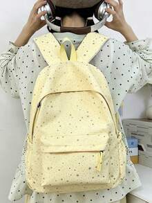 日系極簡星星印花後背包，適合青少年男孩女孩，休閒學生包，學院風輕量設計，開學必備 - 多色 - 查看 3