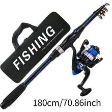 KecchKrezing 1.8m/5.9ft Telescopic Rotating Fishing Rod Set, Retractable Length 41cm, Lightweight Design, Includes Pre-Installed Reel, Comes With Portable Storage Bag, Suitable For Beginners, Fishing Enthusiasts And Outdoor Lovers - Blue - View 8
