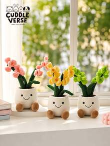 13.78inch Cute Smiling Face Potted Plant Plush Toy-Super Soft And Fluffy.Silicone Doll Full Silicone Body Plush Anime Figure Stuffed Animal Teddy Bear Plushies Office Desk Accessories Room Decor Halloween Squishy - Multicolor - View 1